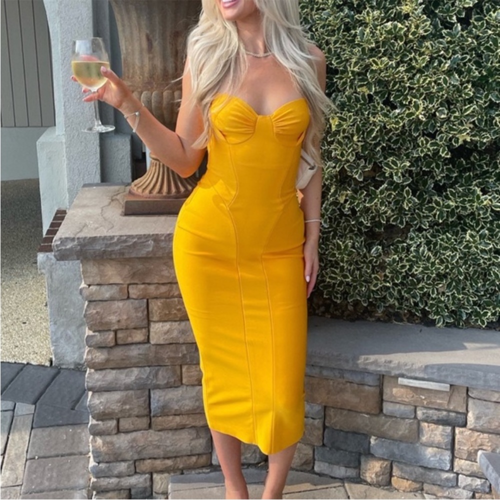 HOUSE OF CB 'Charlene' Tangerine Bandage Midi Dress NWOT - Picture 7 of 16
